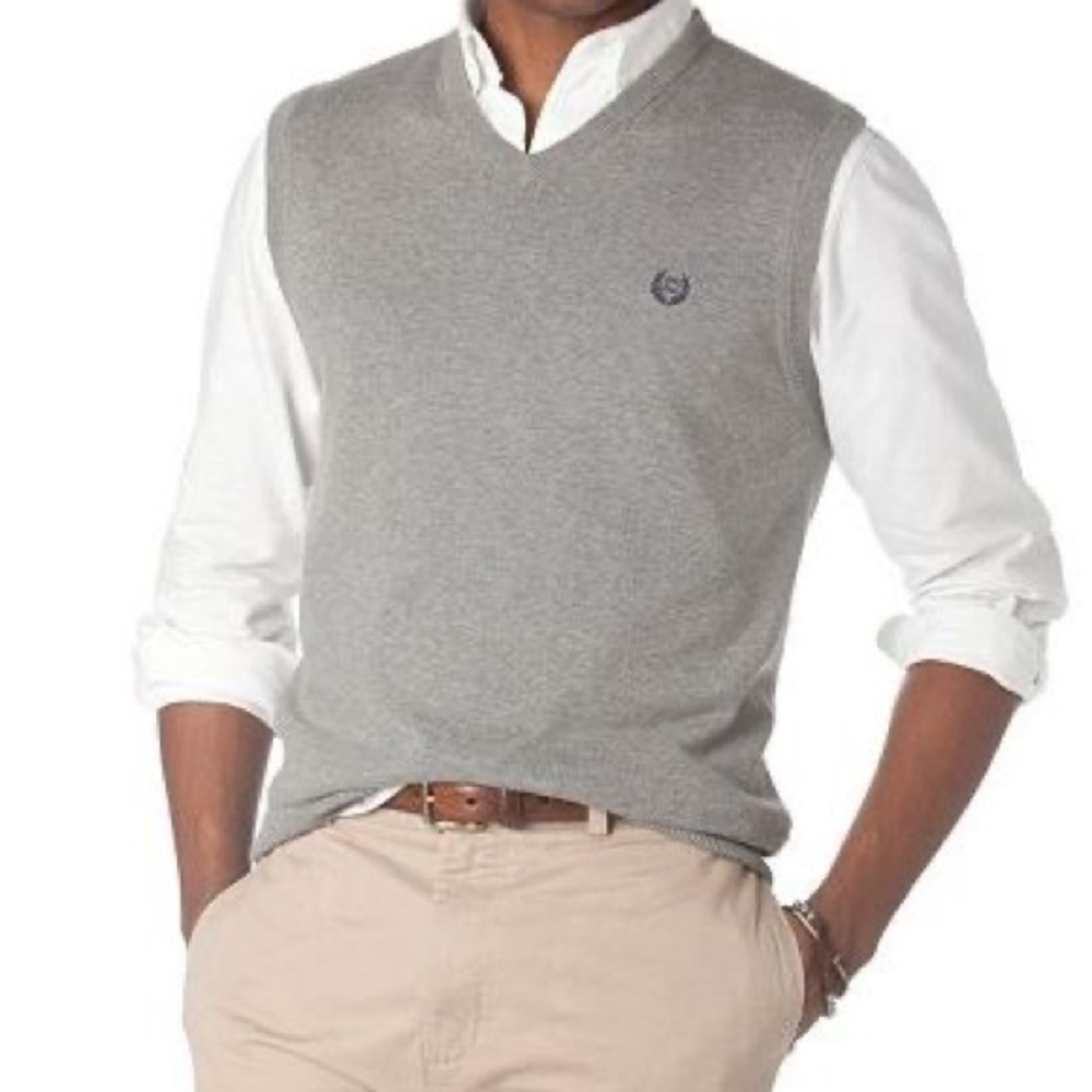 Chaps Sweater Vest VNeck Luxury Knit Sweater Vintage Gray Mens XLarge